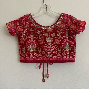 QREE Burgundy Heavily Beaded Crop Top 80cm Ethnic Traditional Bollywood Boho